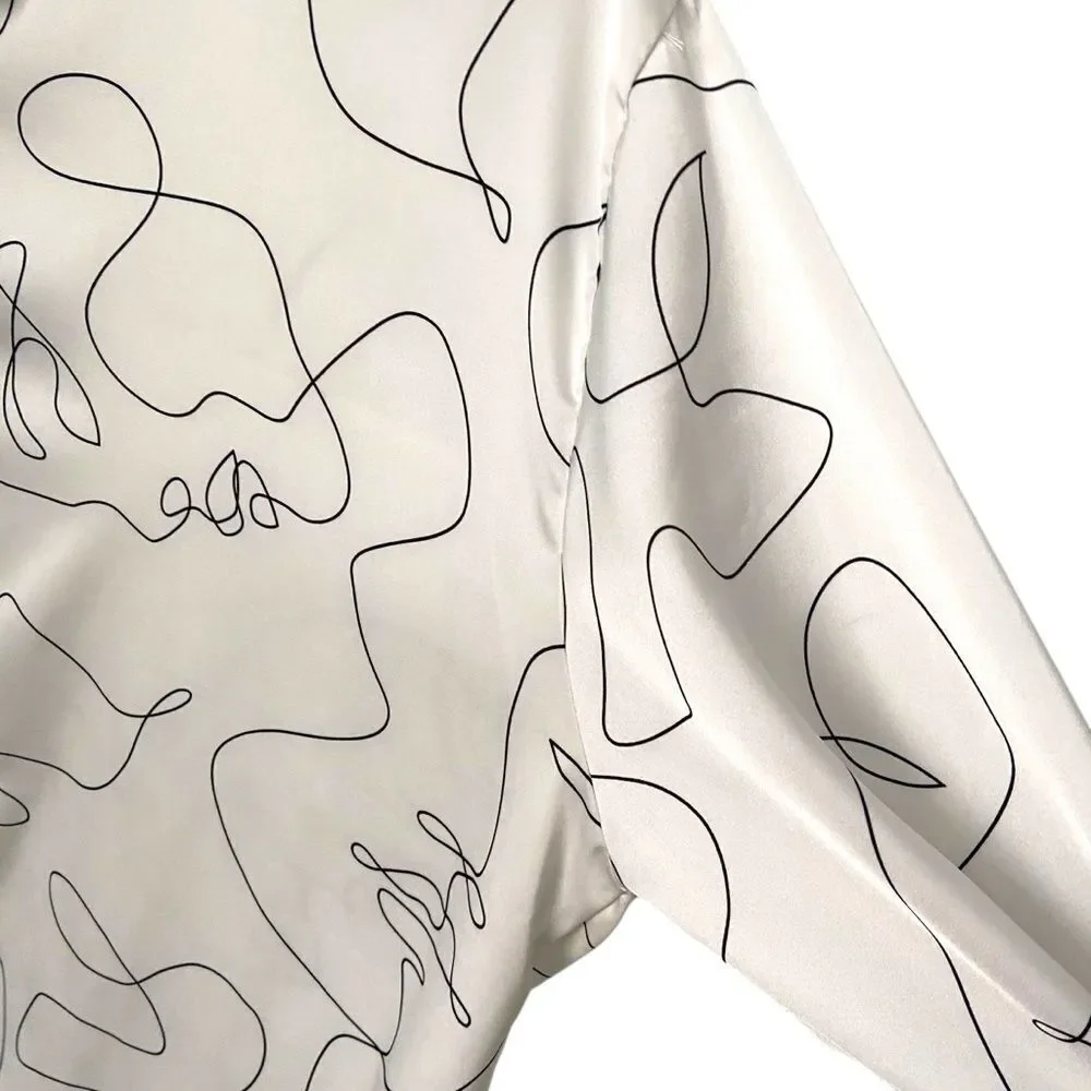 Jon & Anna Contemporary Semi Sheer Abstract Face Print Button-Up Shirt Dress in